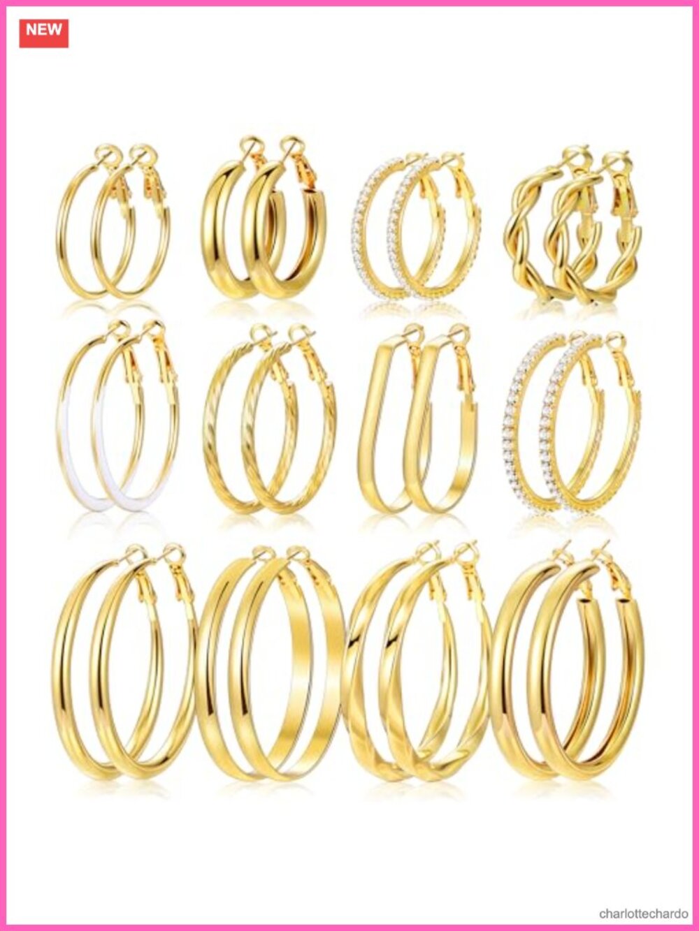 12 Pairs Gold Hoop Earrings Set, Hypoallergenic Lightweight Hoops Jewelry